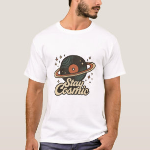Bleibe Kosmisches Vintages Vinyl Planet T-Shirt - 