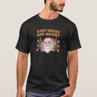 Bleibe Merry and Bright Groovy Santa Floral Hippie T-Shirt