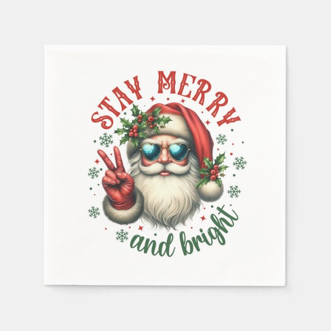 Bleibe Merry und Bright Cool Santa Serviette (Vorderseite)