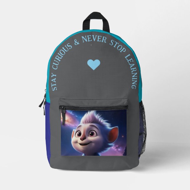 Bleibe Neugierig... Bedruckter Rucksack (Vorderseite)