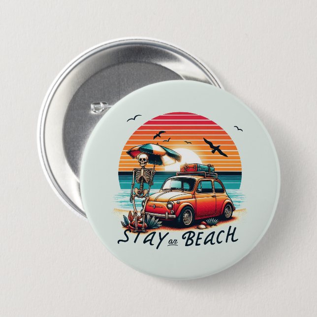 Bleibe On Beach - Retro Vibes - Skelett Button (Vorne & Hinten)