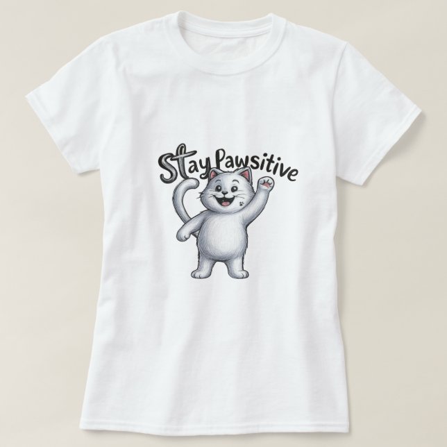 Bleibe Pawsitive Cat T - Shirt (Design vorne)