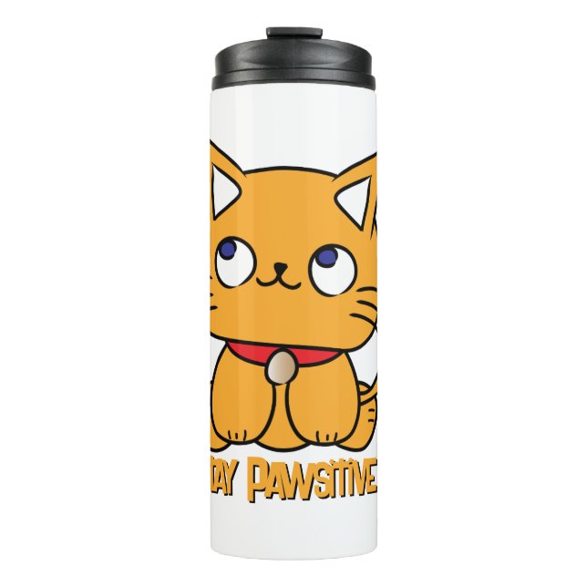 Bleibe Pawsitive Funny Cat Cartoon Notebook Thermosbecher (Vorderseite)