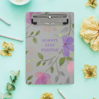 bleibe positiver Studentinnen lila rosa Blume Mini Klemmbrett