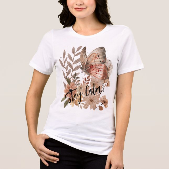 Bleibe Ruhe Rustikale Schmetterling Blume Natur Tri-Blend Shirt (Vorderseite)