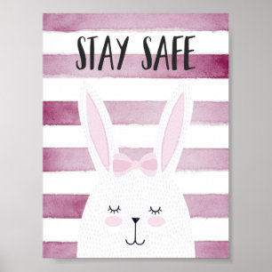 Bleibe Safe Quote Funny Bunny in Pink Shades Poster
