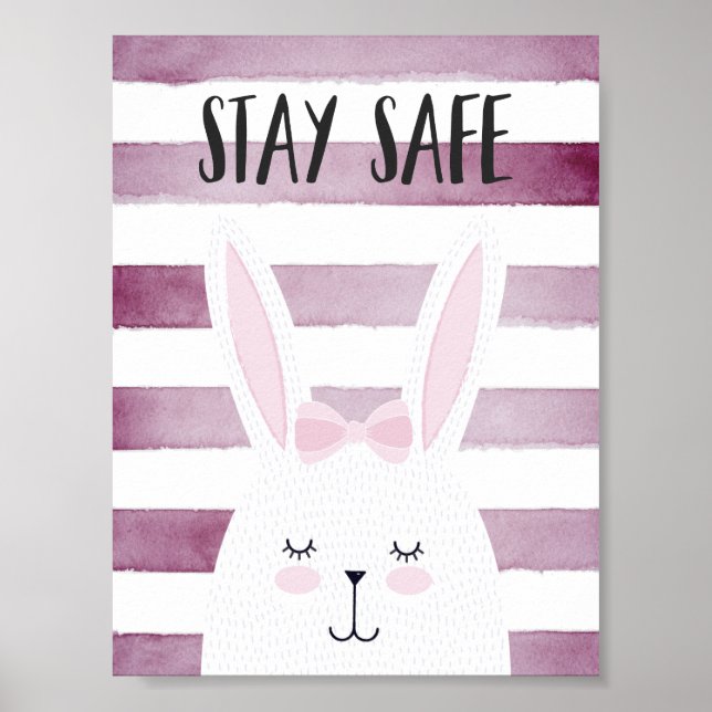 Bleibe Safe Quote Funny Bunny in Pink Shades Poster (Vorne)
