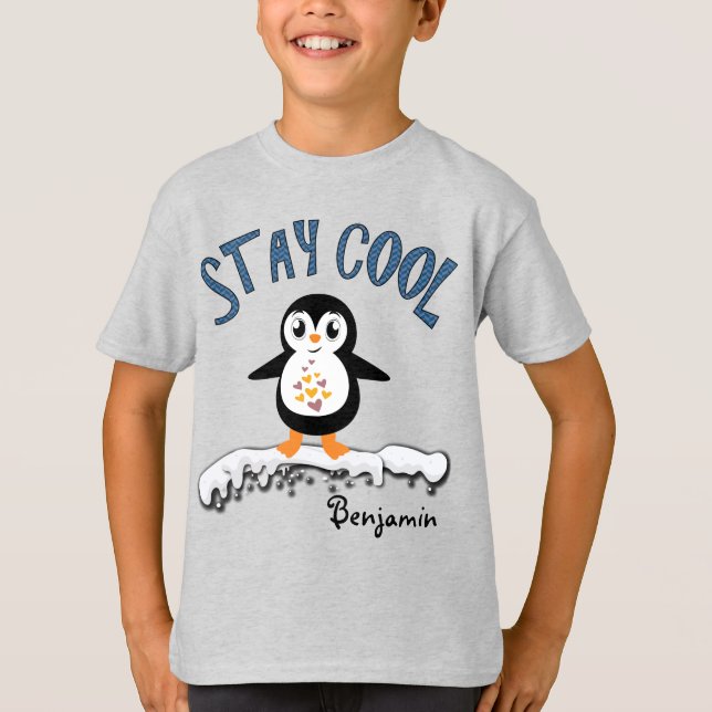 Bleibe Sie coolen Penguin auf den Eis-niedlichen T-Shirt (Vorderseite)
