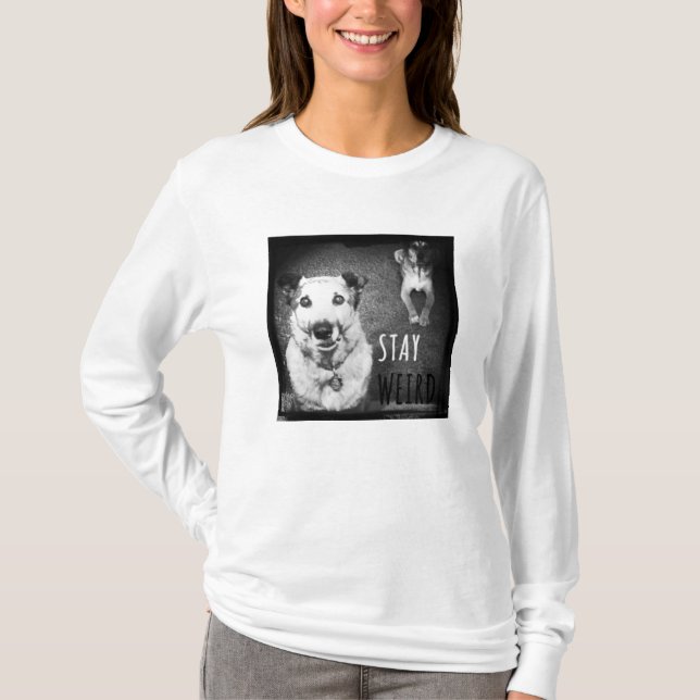 Bleibe Sie sonderbaren langen Hülsen-T - Shirt (Vorderseite)