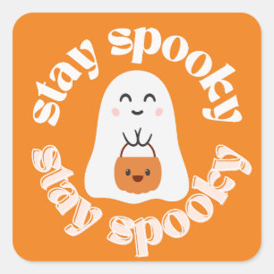 Bleibe Spooky Funny Halloween Ghost Quadratischer Aufkleber