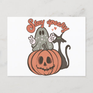 Bleibe Spooky Ghost Black Cat Halloween Feiertagspostkarte