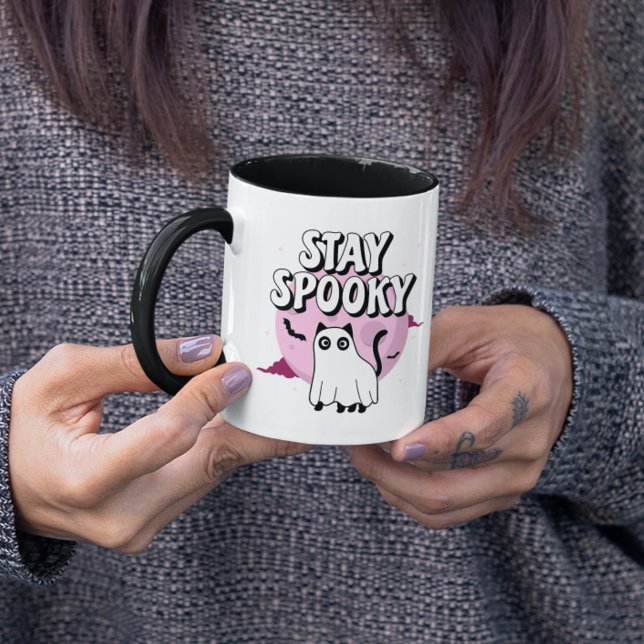 Bleibe Spooky Ghost Cat Tasse (Von Creator hochgeladen)
