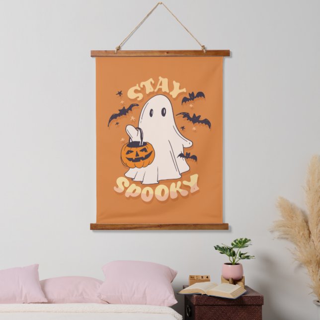 Bleibe Spooky Ghost Wandteppich Mit Holzrahmen (Schlafzimmer)