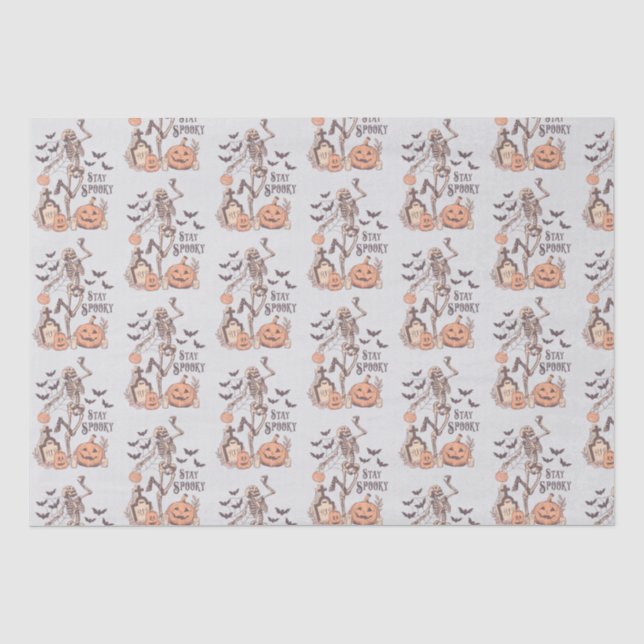 Bleibe Spooky Graveyard Skeleton Graues Halloween Seidenpapier (Vorderseite)