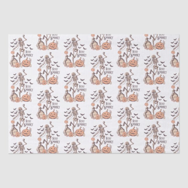 Bleibe Spooky Graveyard Skeleton White Halloween Seidenpapier (Vorderseite)