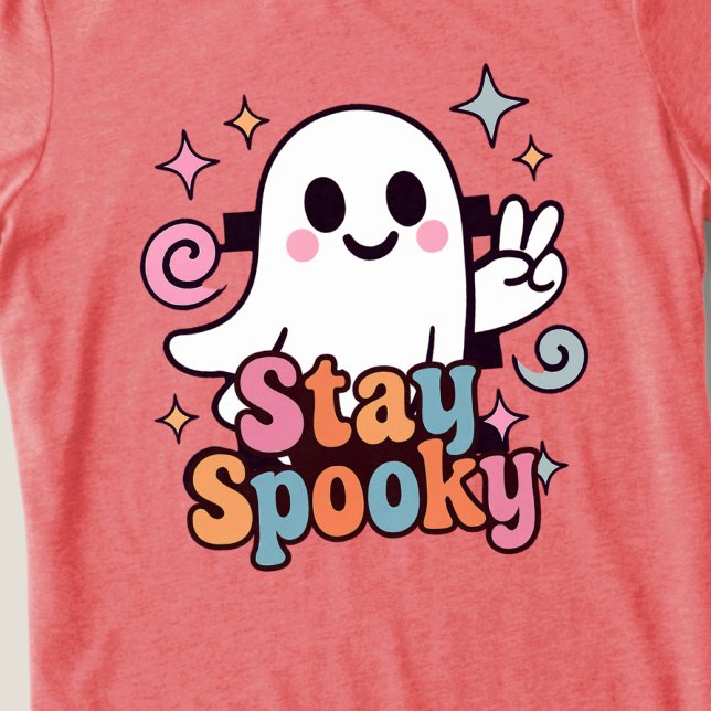 Bleibe Spooky Groovy Ghost Retro Pastel Halloween Tri-Blend Shirt (Celebrate Halloween season in style with this groovy ghost stay spooky design.)