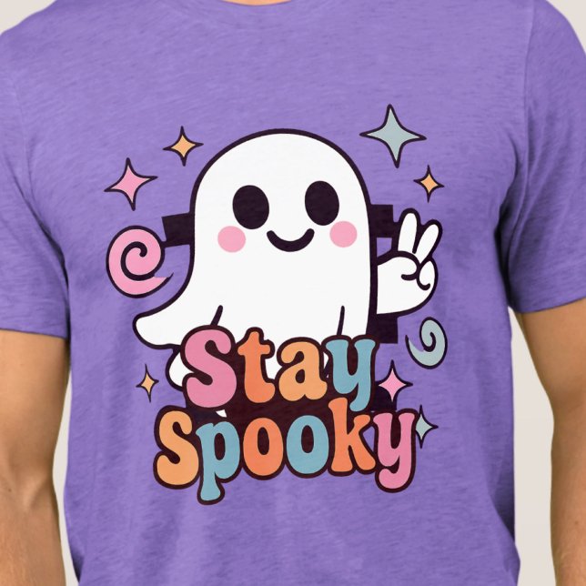 Bleibe Spooky Groovy Ghost Retro Pastel Halloween Tri-Blend Shirt (Celebrate Halloween season in style with this groovy ghost stay spooky design.)