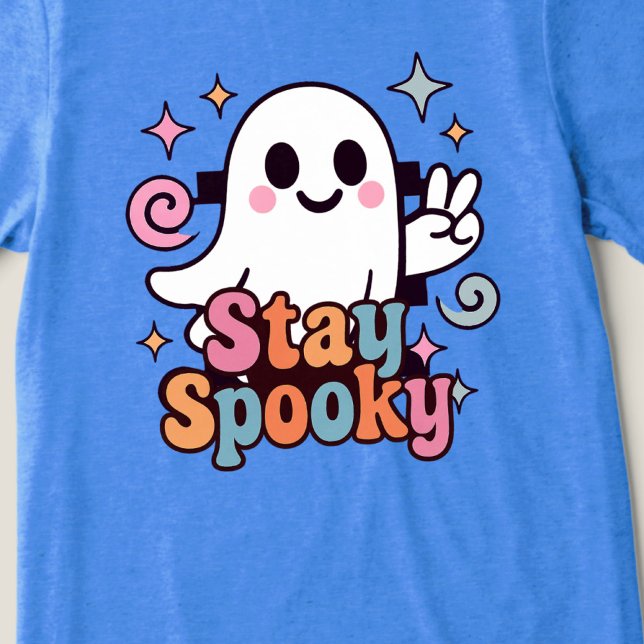 Bleibe Spooky Groovy Ghost Retro Pastel Halloween Tri-Blend Shirt (Celebrate Halloween season in style with this groovy ghost stay spooky design.)