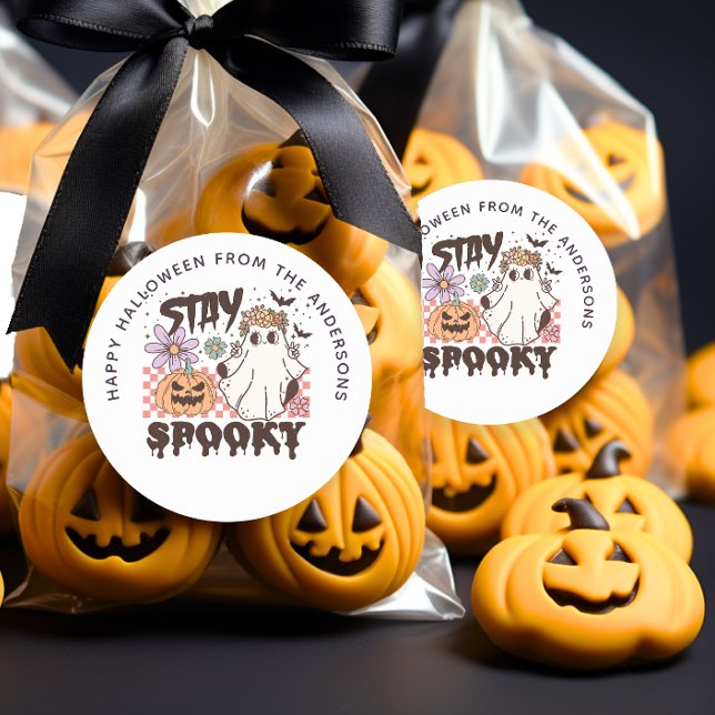 Bleibe Spooky Halloween Groovy Leckerei Bag Sticke Runder Aufkleber (Von Creator hochgeladen)