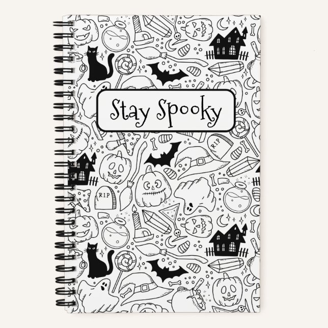 Bleibe Spooky Halloween Illustration Notizbuch (Vorderseite)