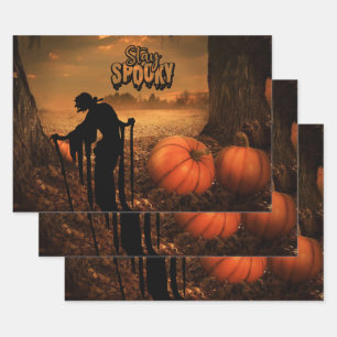Bleibe Spooky Halloween Night Old Hexe, Pumpkins Geschenkpapier Set