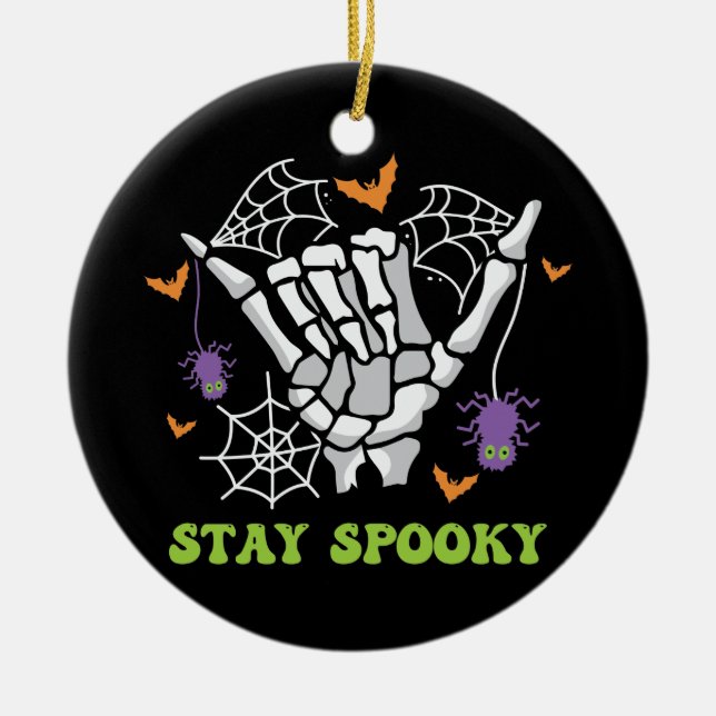 Bleibe Spooky Halloween Skeleton Hand Keramik Ornament (Vorne)