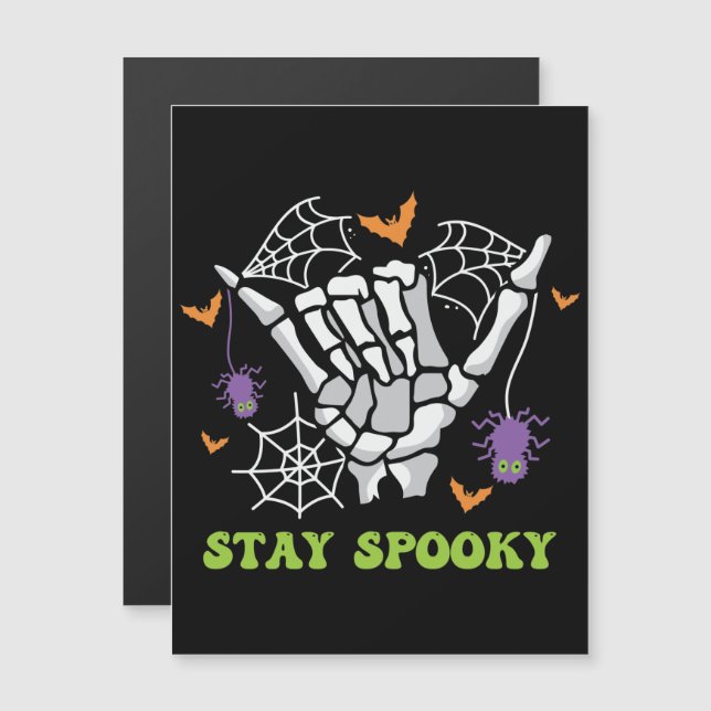 Bleibe Spooky Halloween Skeleton Hand Magnetkarte (Vorne/Hinten)