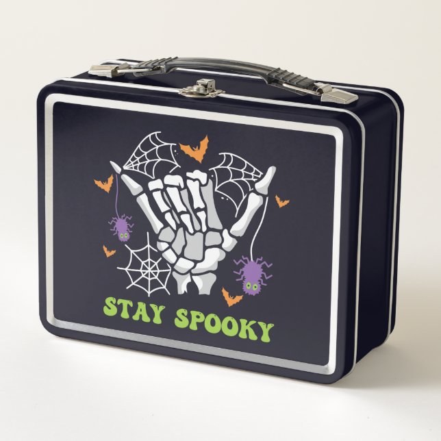 Bleibe Spooky Halloween Skeleton Hand Metall Brotdose (Vorderseite)