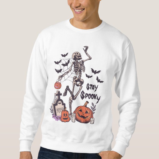 Bleibe Spooky Halloween Skeleton Spider Bat Pumpki Sweatshirt (Vorderseite)
