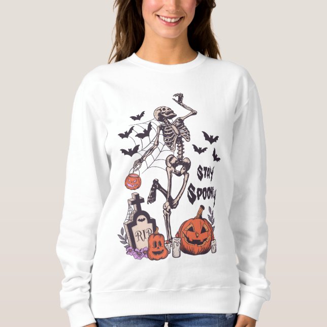 Bleibe Spooky Halloween Skeleton Spider Bat Pumpki Sweatshirt (Vorderseite)
