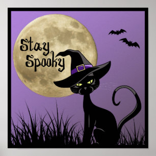 Bleibe Spooky Halloween Witchy Cat Poster