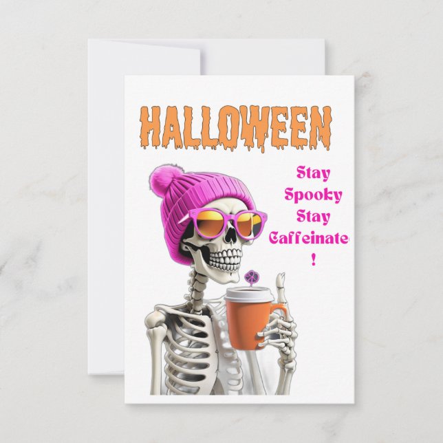 Bleibe Spooky, kaffeinierte Halloween-Karte Bleibe Dankeskarte (Vorderseite)