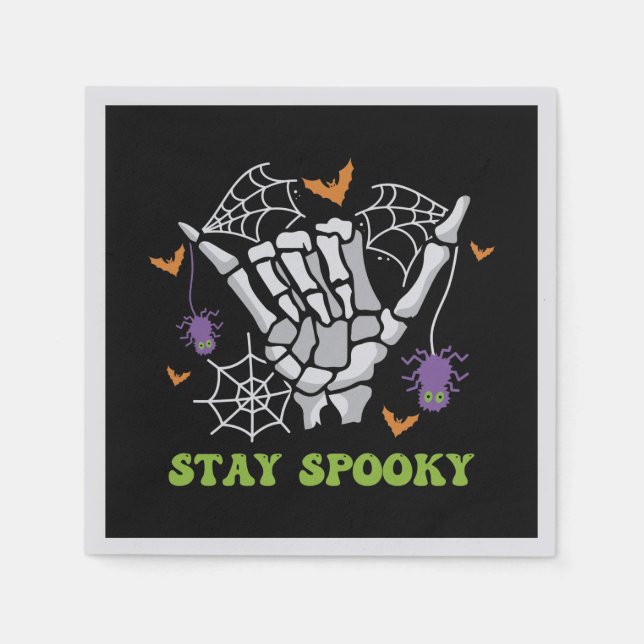 Bleibe Spooky mit Handknochen und Spinnennetzen Serviette (Vorderseite)