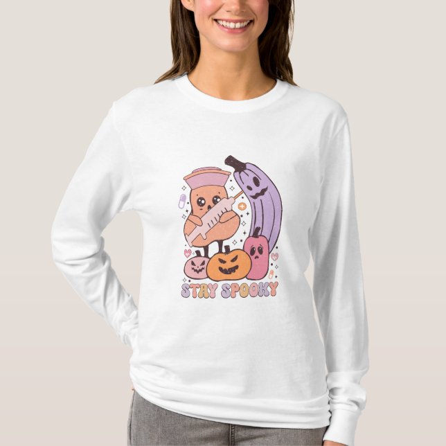 Bleibe Spooky Nurse Halloween Long Sleeve T-Shirt (Vorderseite)