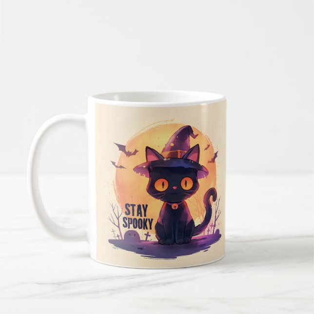 Bleibe Spooky - Pumpkin Moon Cat Kaffeetasse (Links)