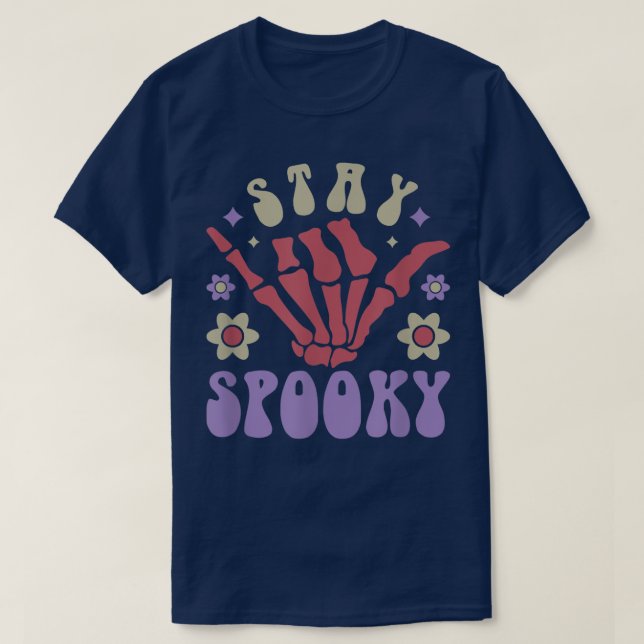 Bleibe Spooky Retro Groovy Halloween Outfit Kostüm T-Shirt (Design vorne)