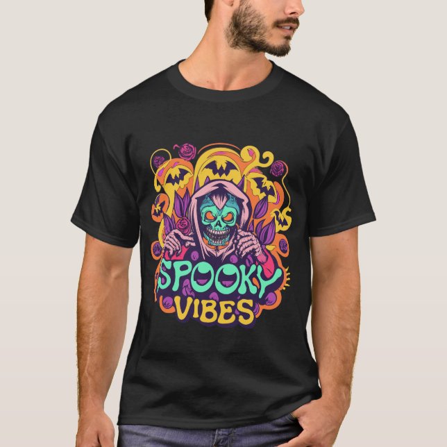 Bleibe Spooky Vibes - Groovy Ghost T-Shirt (Vorderseite)