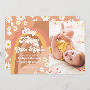 Bleibe Trippy Little Hippie Retro Daisy Birthday I Einladung