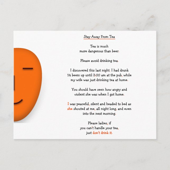 Bleibe weg von Tea Not Beer Funny Ehefrau Joke Spa Postkarte (Vorderseite)