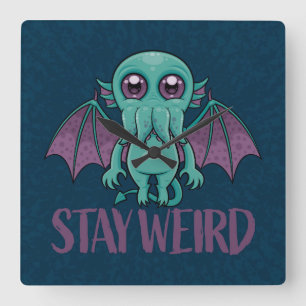 Bleibe Weird Niedlich Cthulhu Monster Quadratische Wanduhr