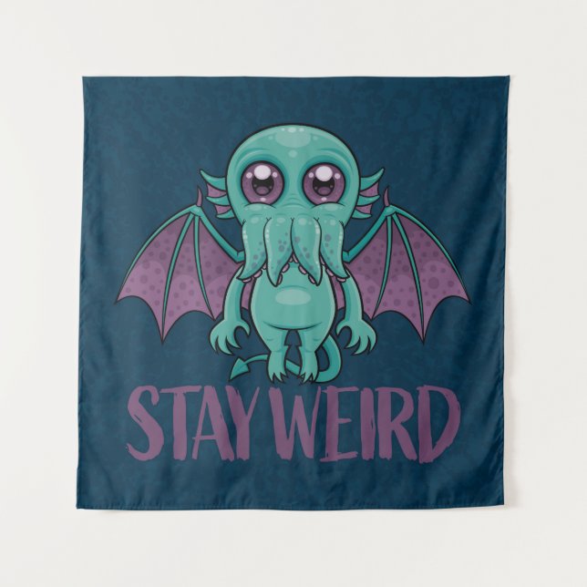 Bleibe Weird Niedlich Cthulhu Monster Wandteppich (Vorderseite)