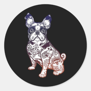 Bleibe Weird - Vintager Bulldog Tattoo Pet Lov Runder Aufkleber