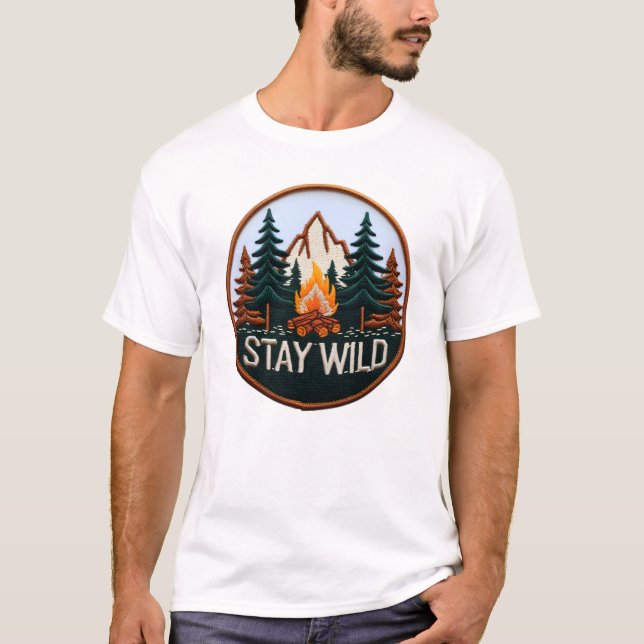 Bleibe Wild - bestickter Forest Adventure Patch Ar T-Shirt (Vorderseite)