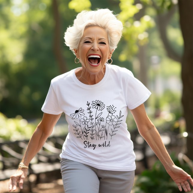 Bleibe Wild Floral Boho Line Art T-Shirt (Von Creator hochgeladen)