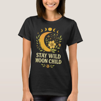 Bleibe Wild Moon Child Boho Floral Celestial Moon T-Shirt