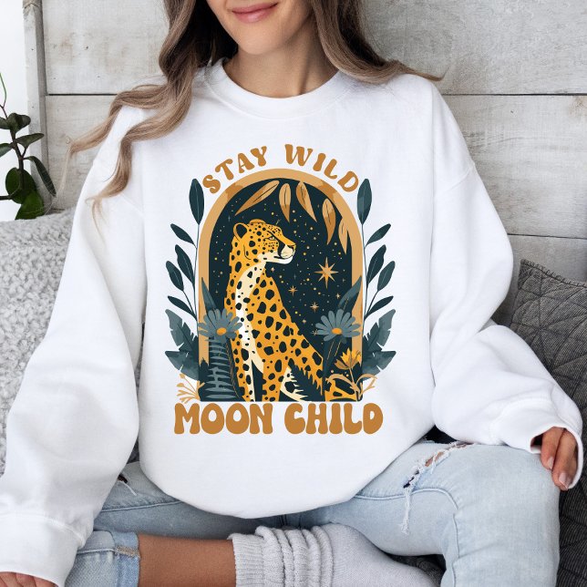 Bleibe Wild Moon Child Boho Leopard Retro Sweatshirt (Von Creator hochgeladen)
