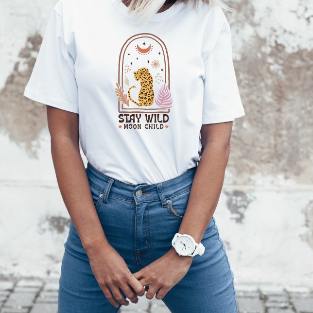 Bleibe Wild Moon Child Boho Leopard T-Shirt (Von Creator hochgeladen)