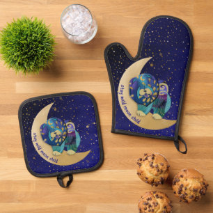BLEIBE WILD MOON KIND Kaschierofen mit Pulverhalte Ofenhandschuh & Topflappen-Set