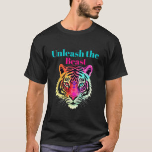 Bleibe Wild Neon Tiger Leopard T - Shirt Vibrant D