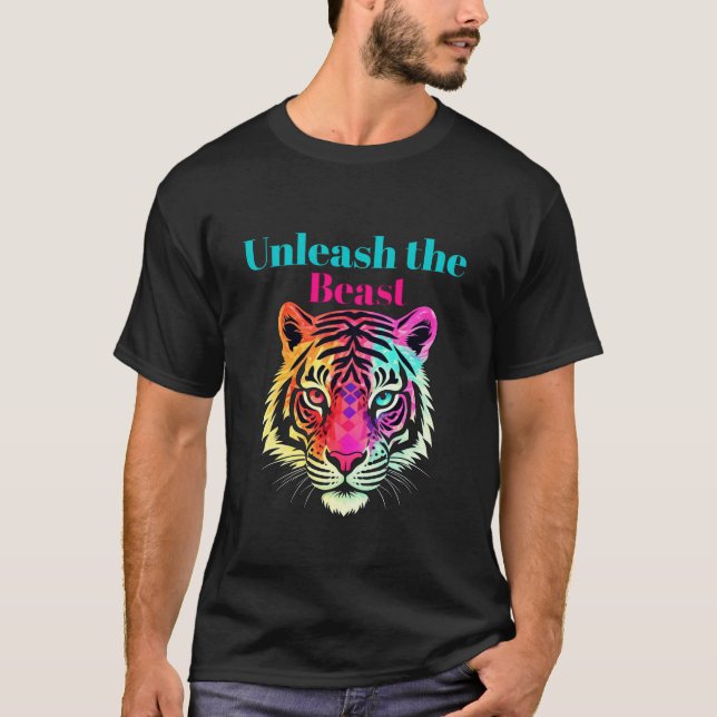 Bleibe Wild Neon Tiger Leopard T - Shirt Vibrant D (Vorderseite)
